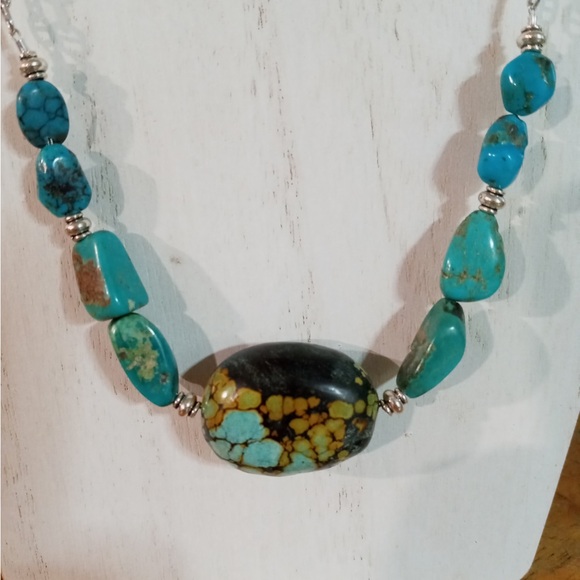 Turquoise & Silver Beaded Trio Handmade 3 Pcs Necklace Bracelet Earrings Set - Picture 2 of 4